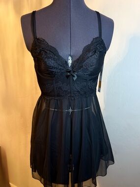 NEW DKNY Black Lace & Mesh Babydoll Chemise - Women Intimates
